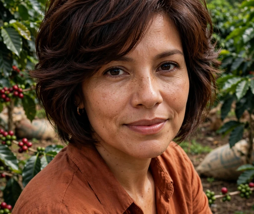 Woman with a brunette layered stacked bob
