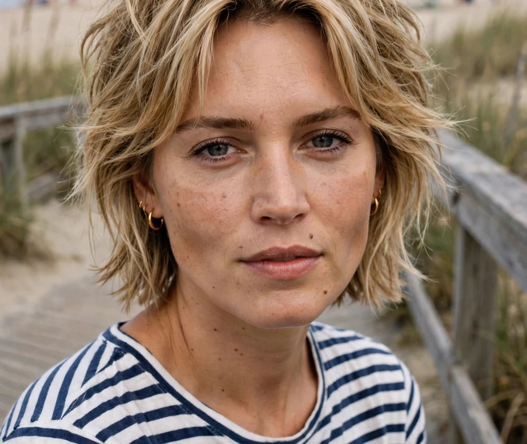 Woman with a tousled layered stacked bob