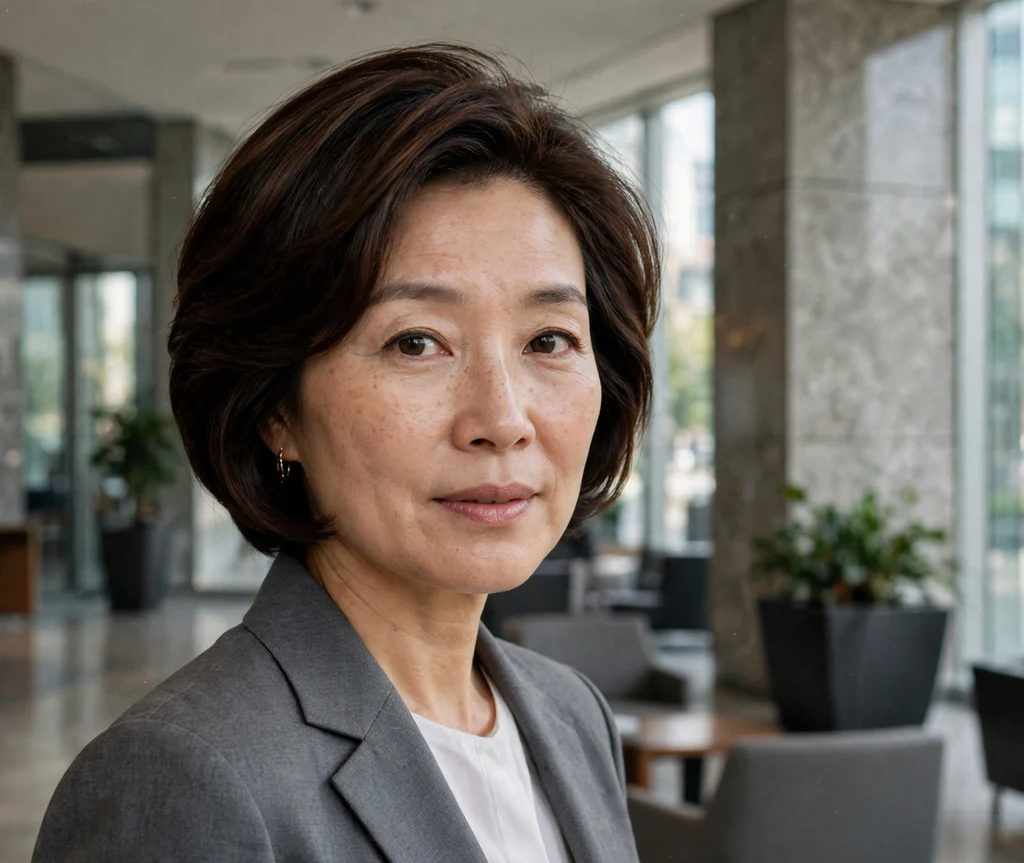Woman with a polished layered stacked bob