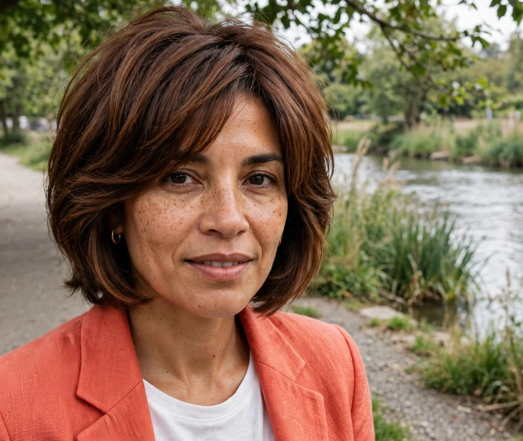 Woman with a layered stacked bob for oval faces