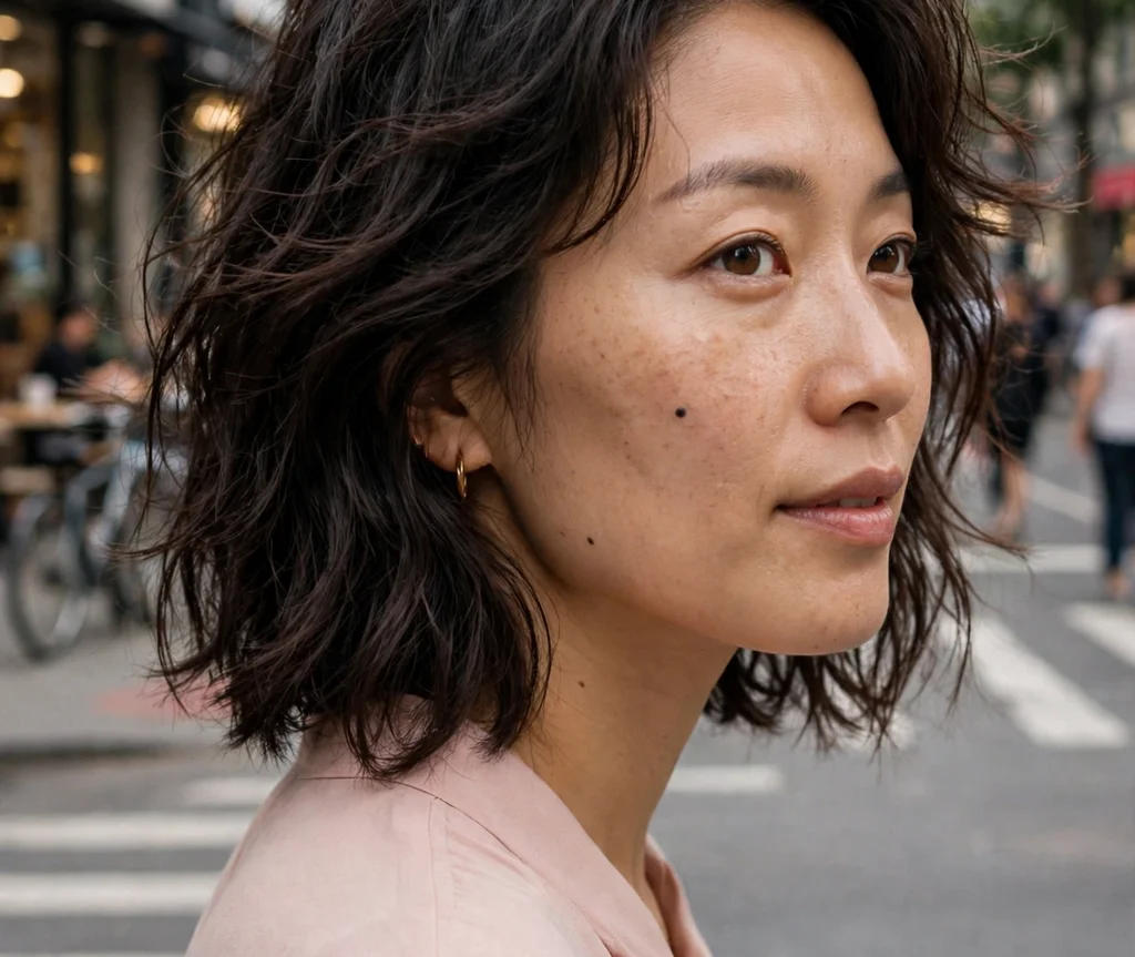 Choppy layered textured lob haircut