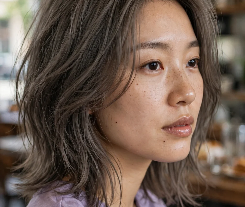 Textured lob with balayage color