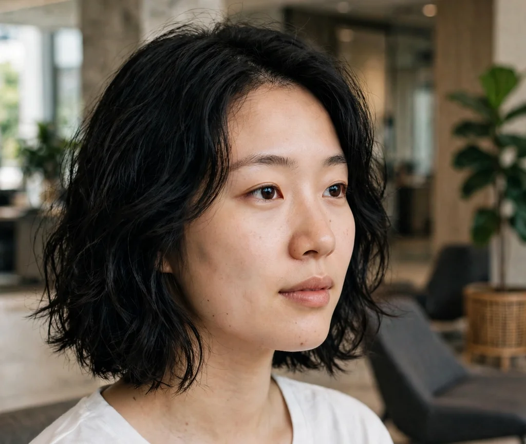 Layered textured lob haircut