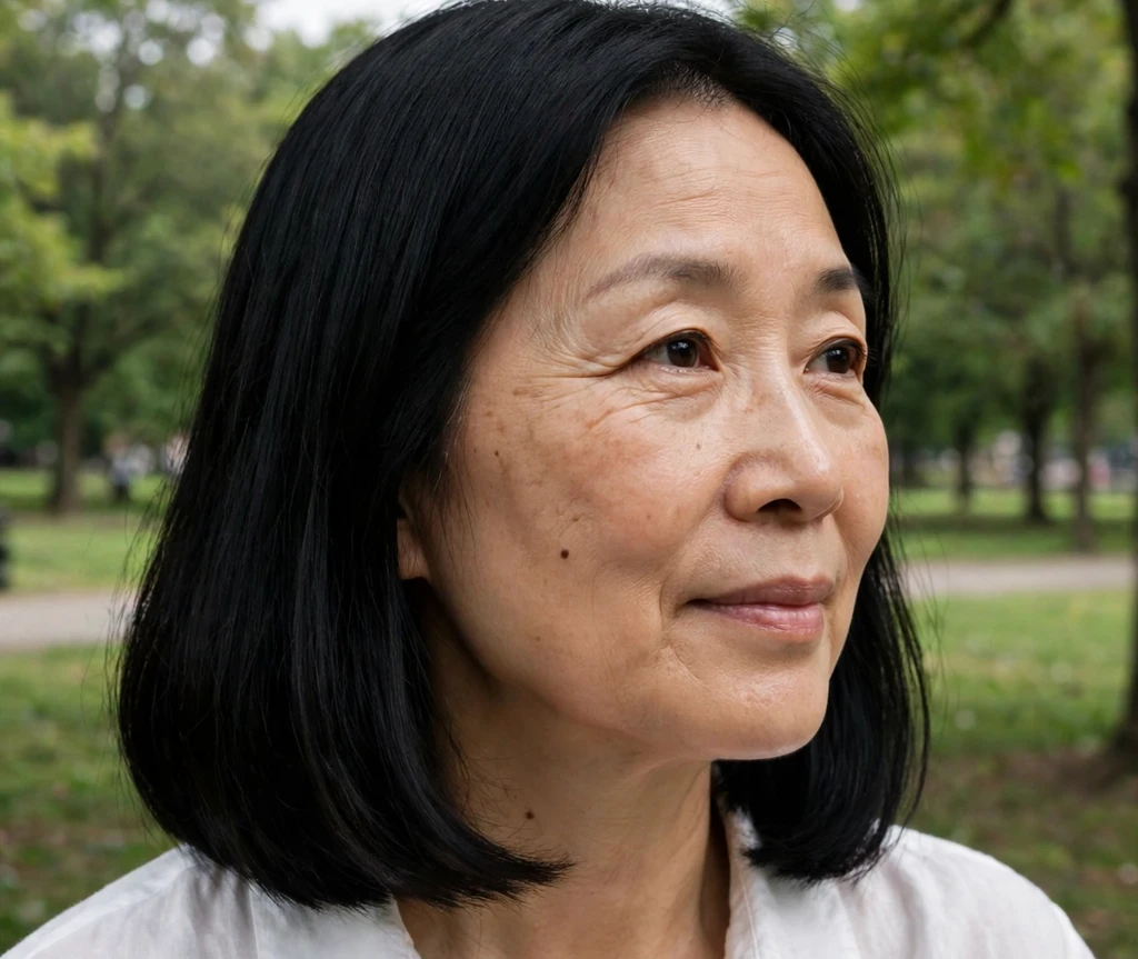 Dark brown side-part long bob haircut for women over 50