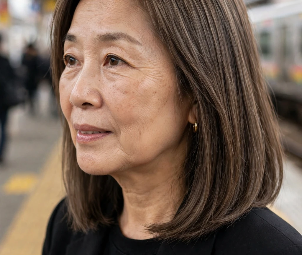 Soft gray feathered long bob haircut for women over 50
