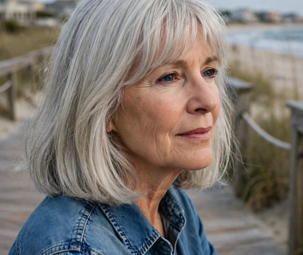 Jet-black inverted long bob haircut for women over 50