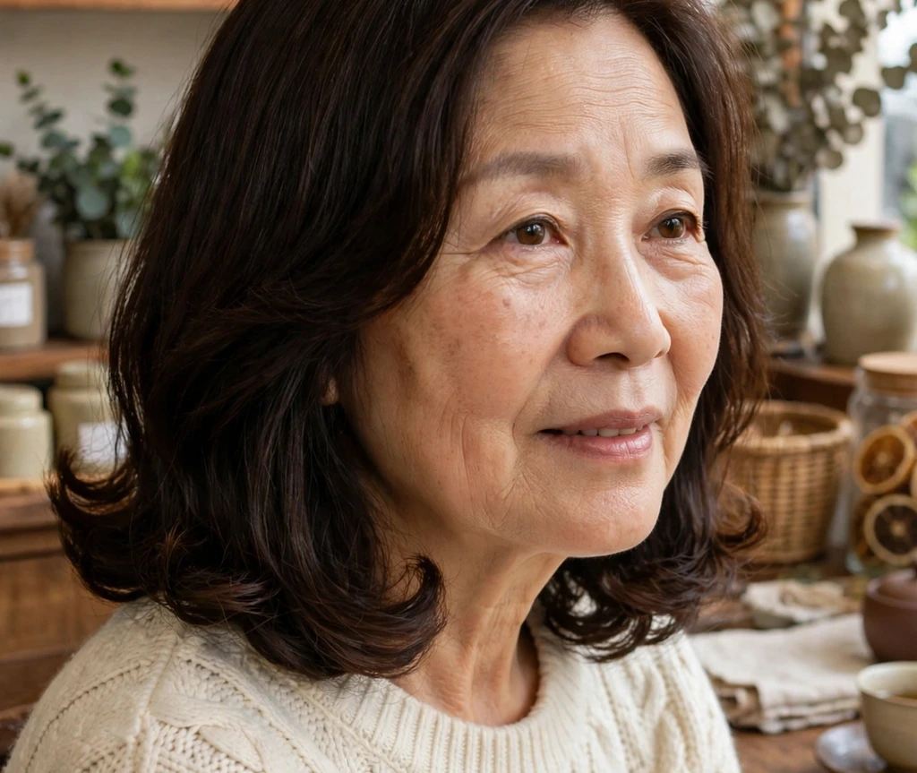 Chestnut blunt long bob haircut for women over 50