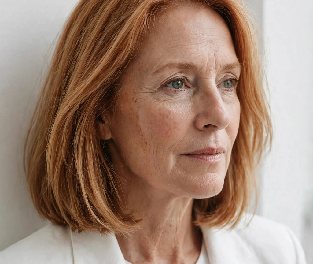 Highlighted brunette long bob haircut for women over 50
