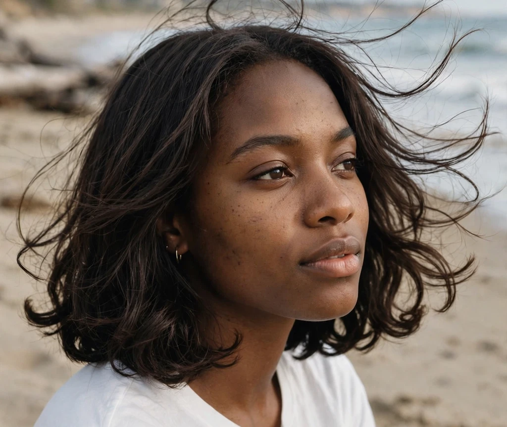 Woman with a wavy beachy long bob for thin hair