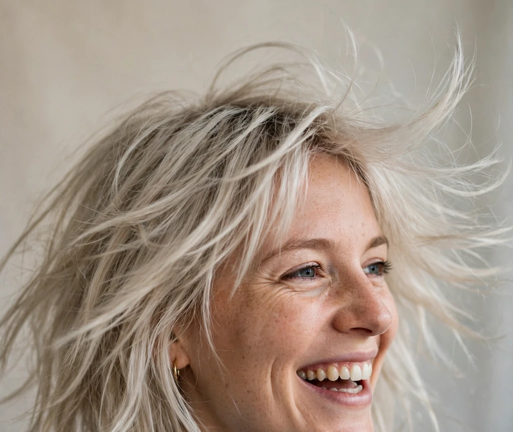 Woman with a wispy layered long bob for thin hair