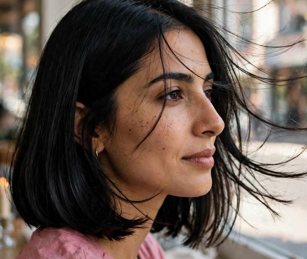 Woman with a shaggy choppy long bob for thin hair