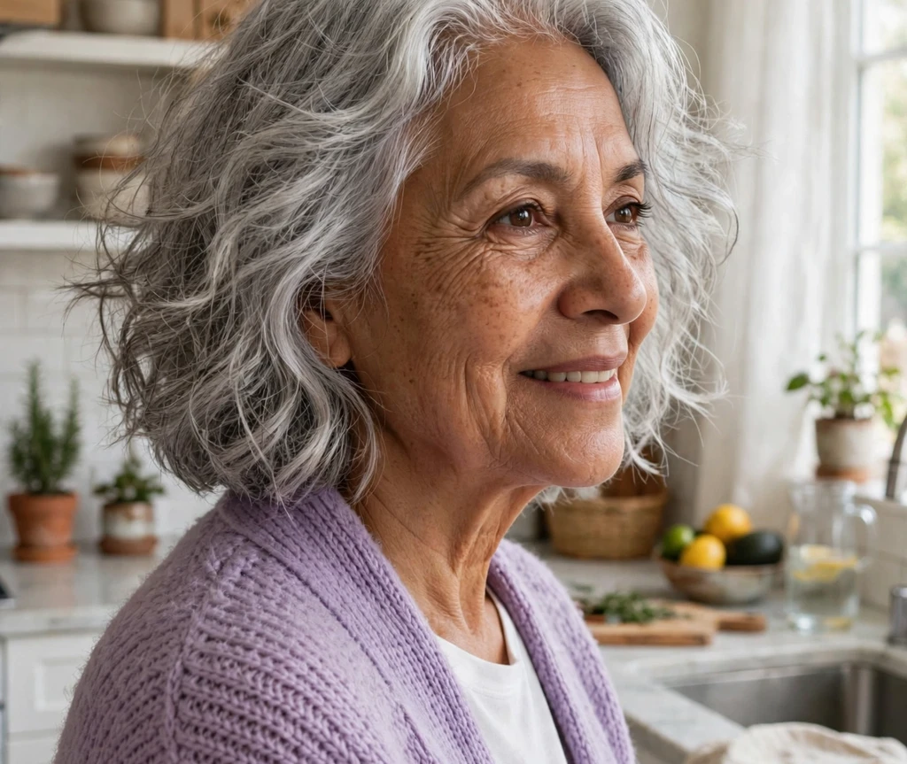 Woman with an asymmetrical long bob for thin hair