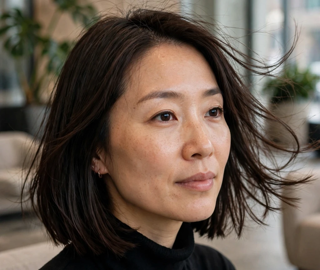 Woman with a long bob with hidden undercut for thin hair