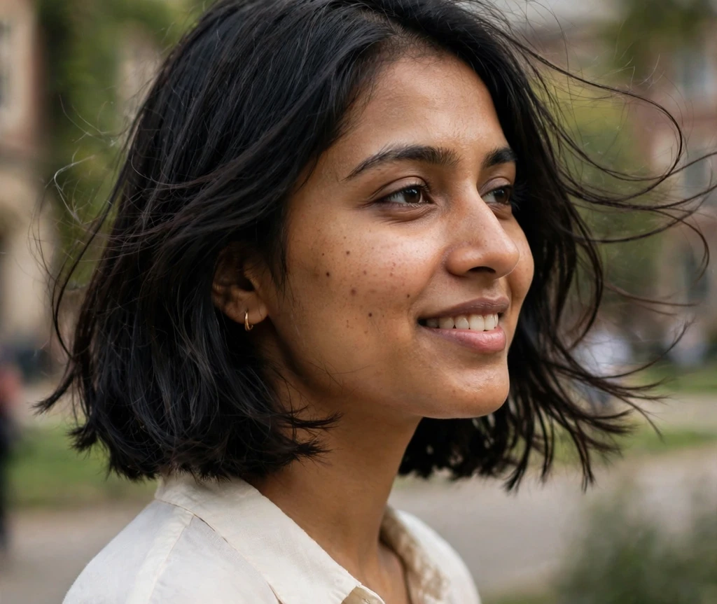 Woman with a curly long bob with defined spirals for thin hair