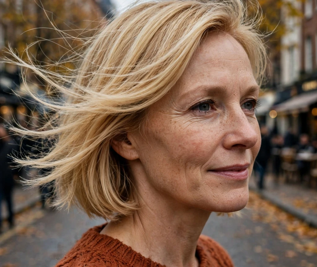 Woman with a sleek glass-shine long bob for thin hair