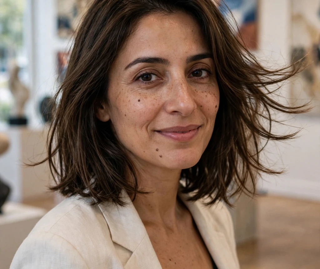 Woman with a tousled bedhead long bob for thin hair