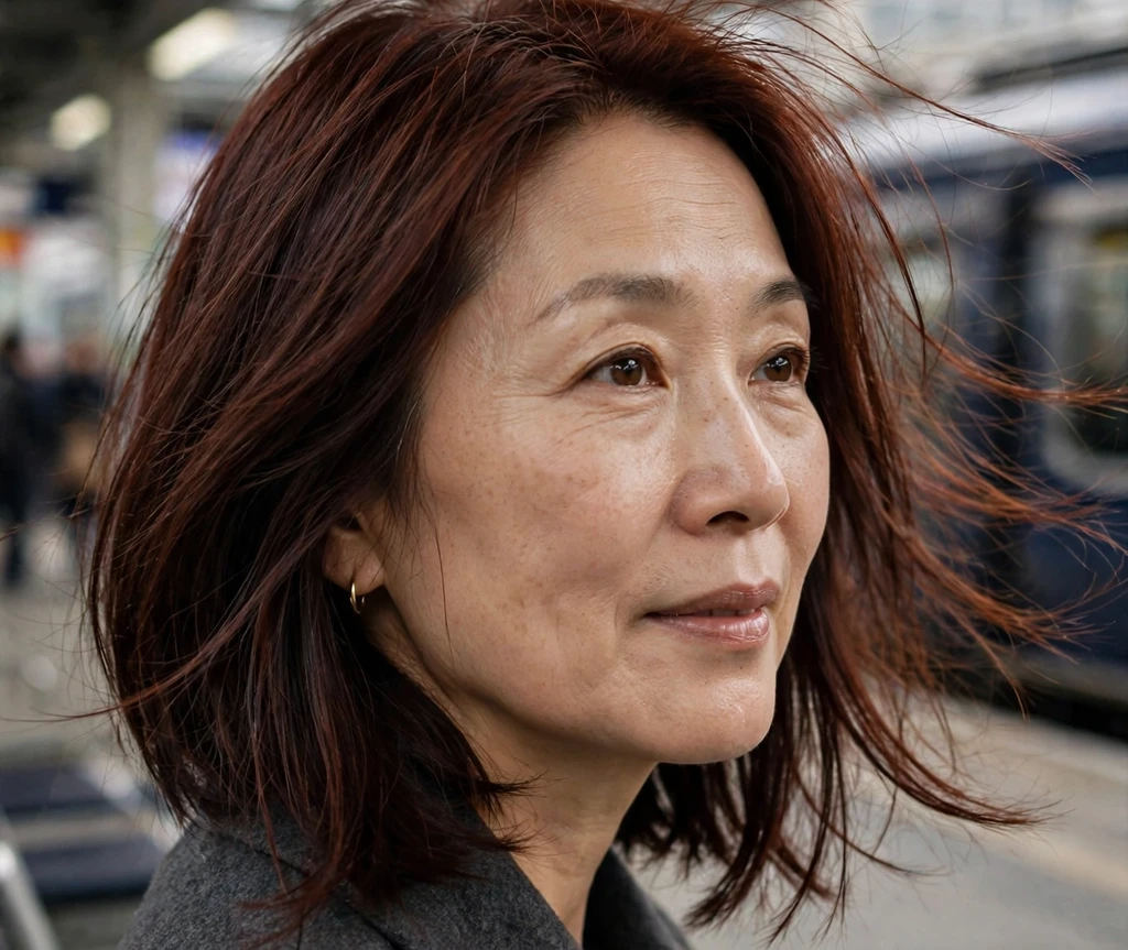 Woman with a vintage rolled-ends long bob for thin hair