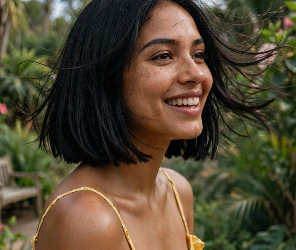 Woman with a long bob with tapered nape for thin hair