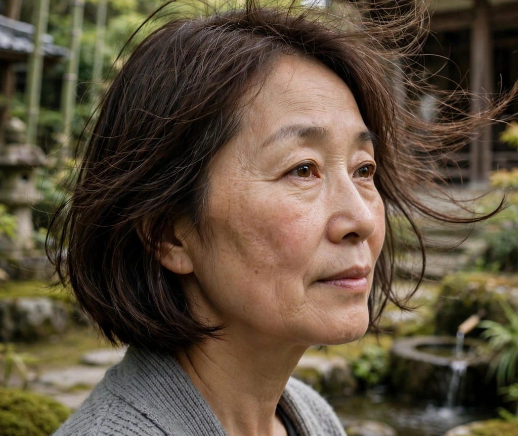 Woman with an air-dried wavy long bob for thin hair