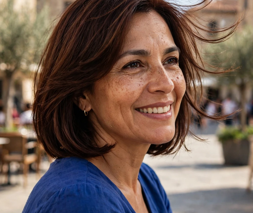 Woman with a flipped-out ends long bob for thin hair