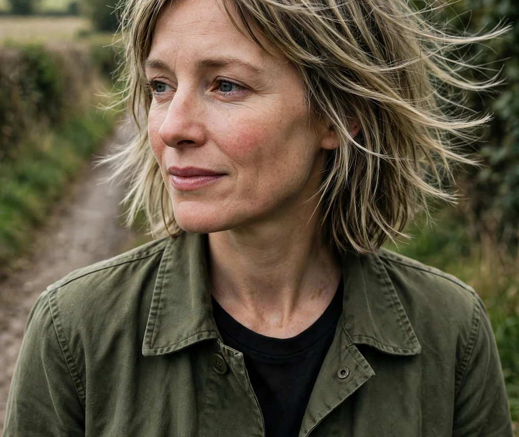 Woman with a half-up styled long bob for thin hair