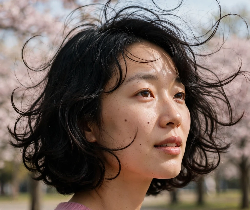 Woman with a long bob with swoopy side bangs for thin hair