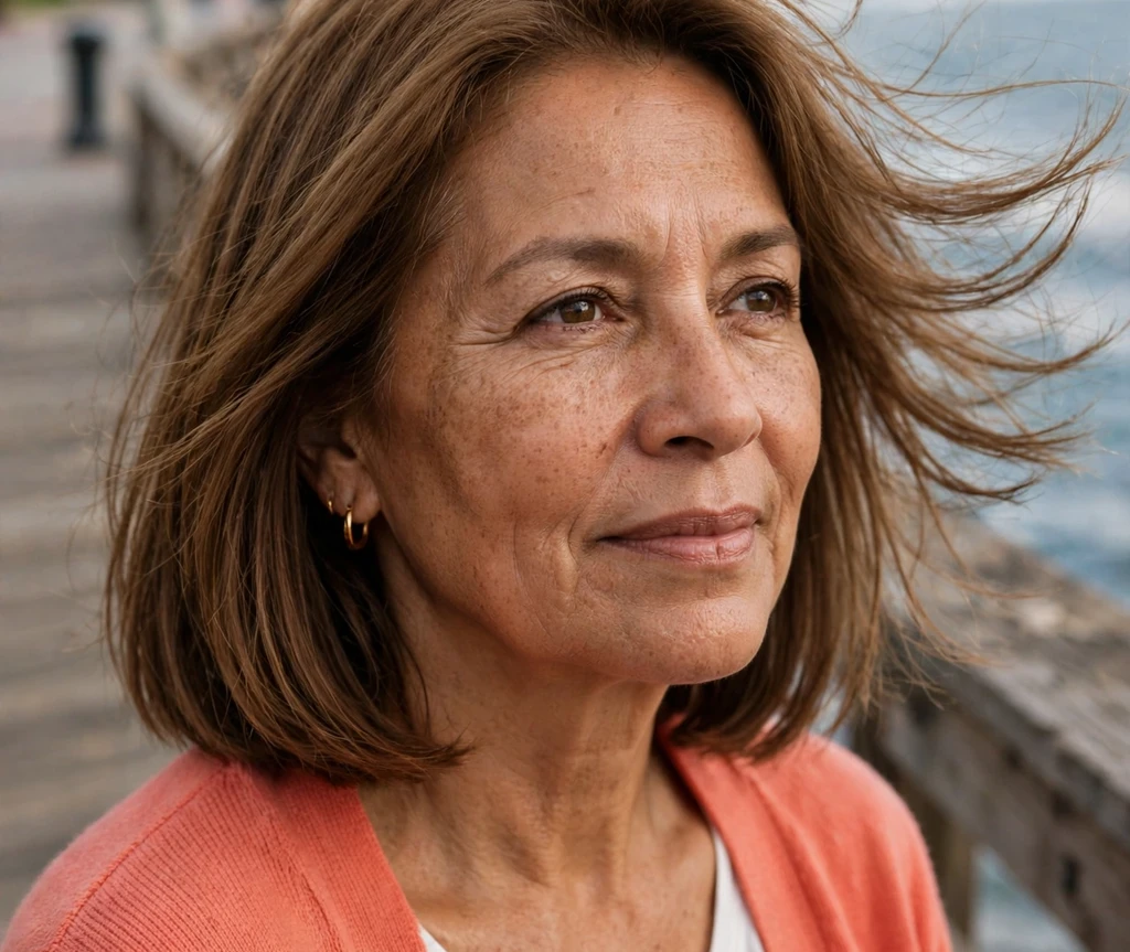 Woman with a winged layered long bob for thin hair