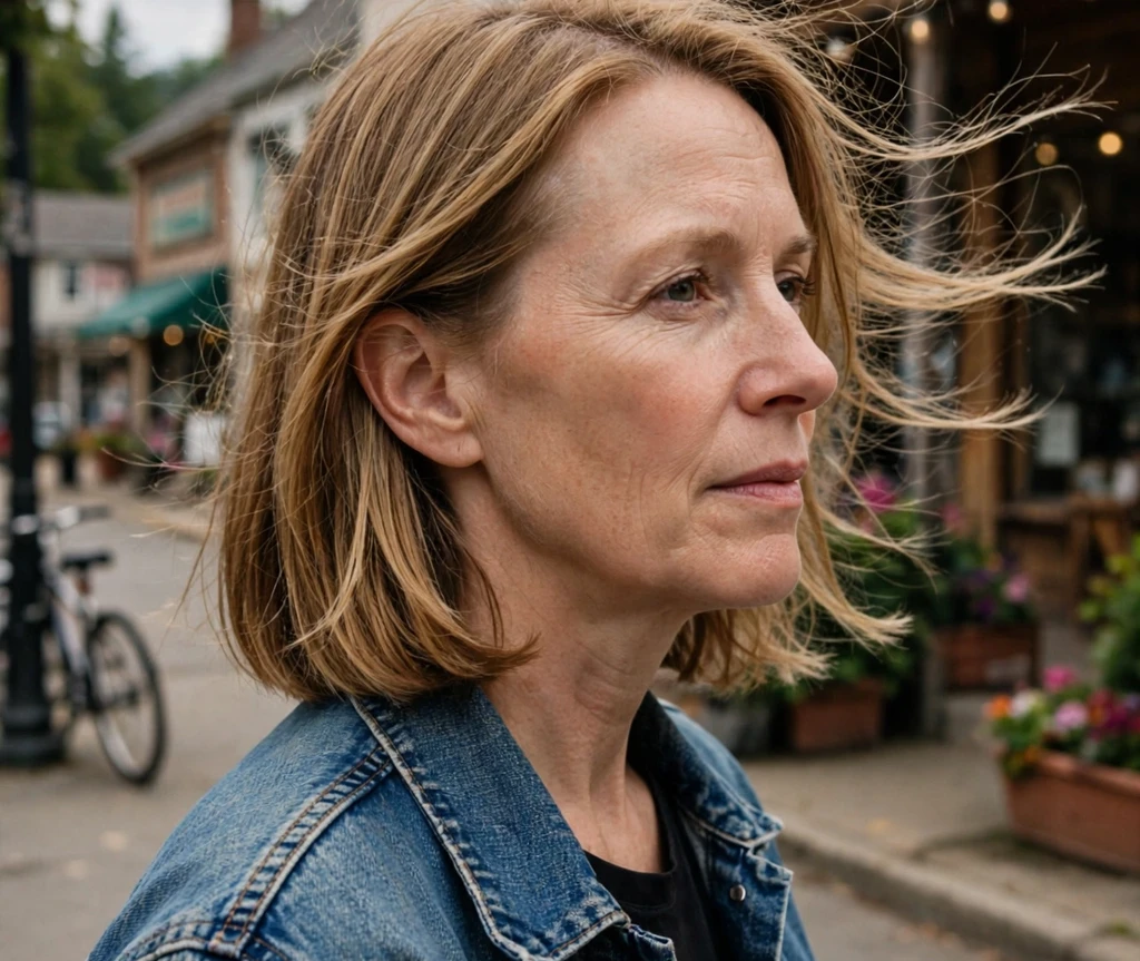 Woman with a teased crown volume long bob for thin hair