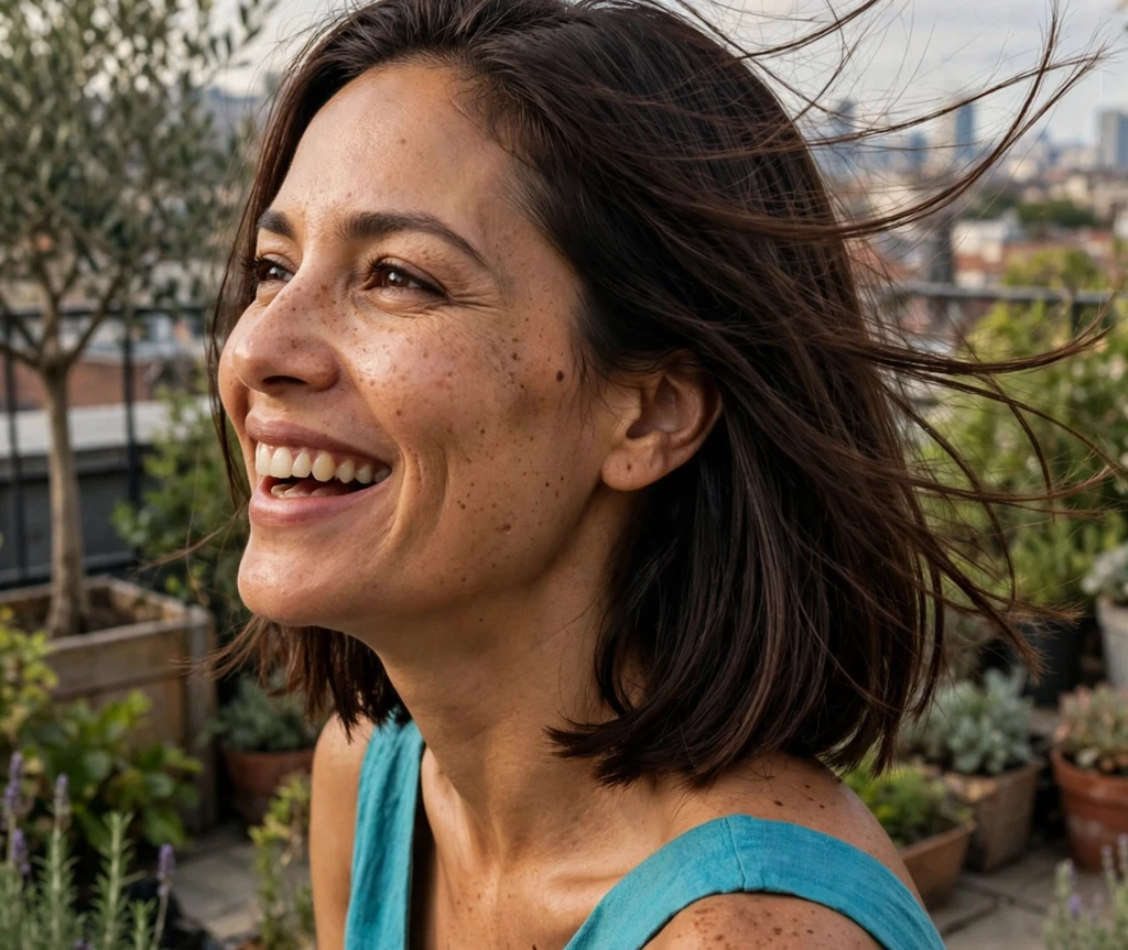 Woman with a color-blocked long bob for thin hair