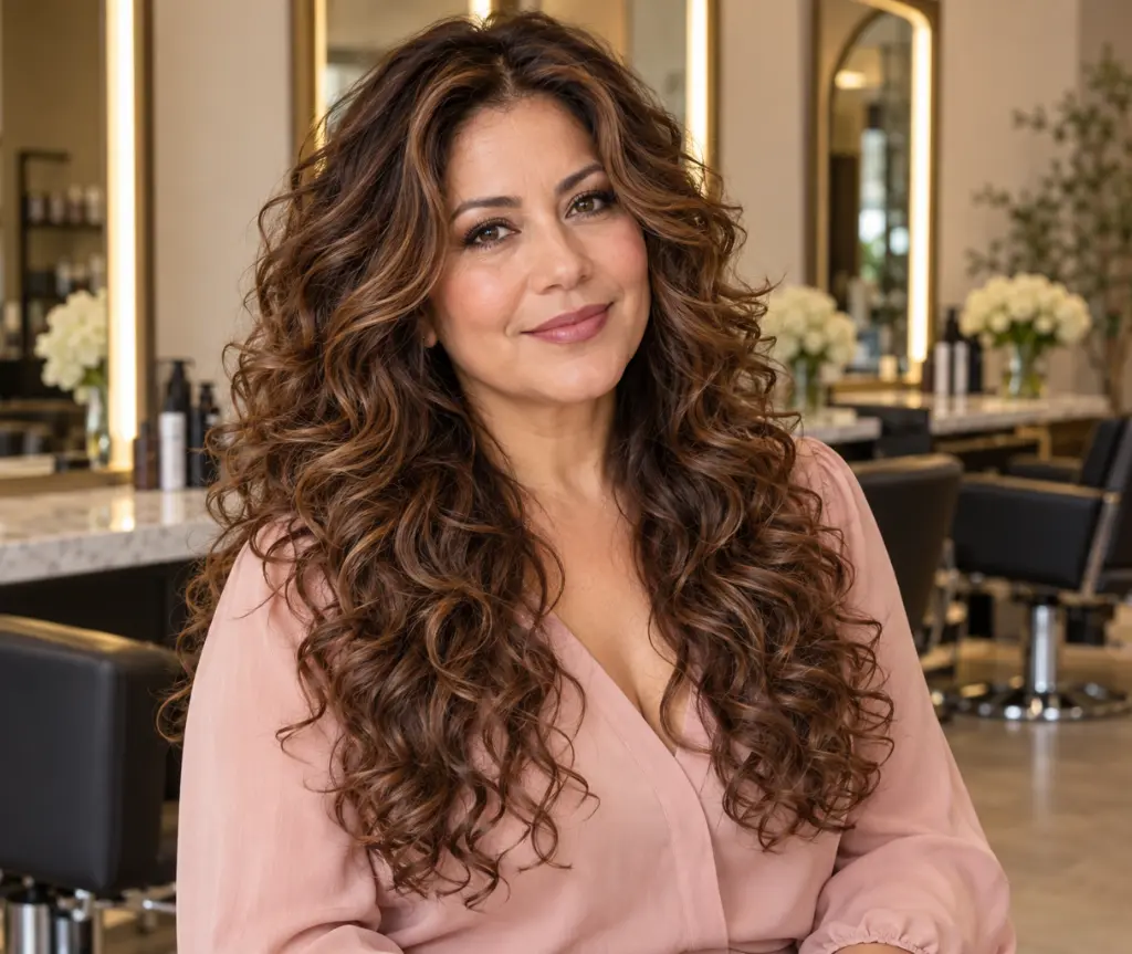 Long Curls with Face-Framing Layers