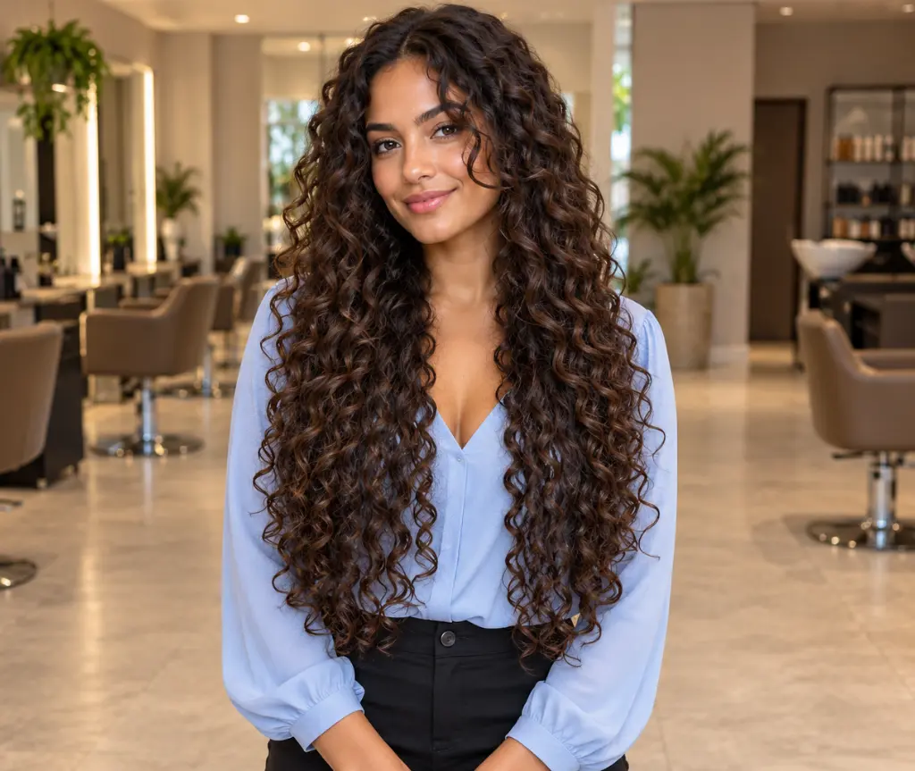Long Curls with Face-Framing Layers