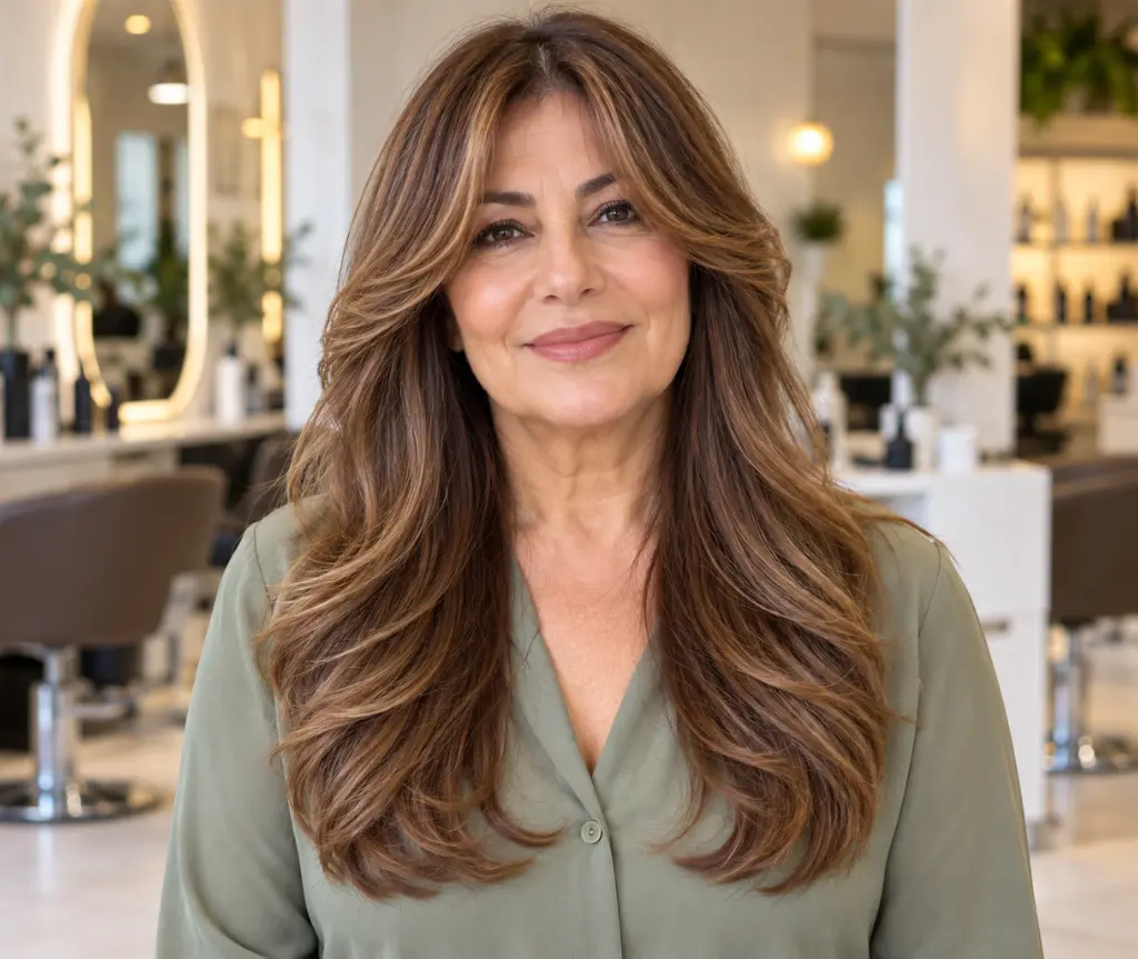 Long Hair with Curtain Bangs