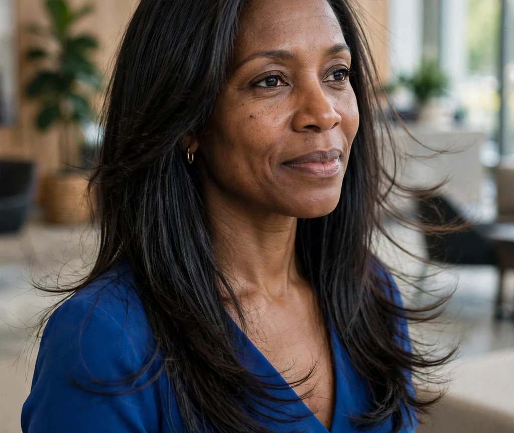 Long layers with flipped ends on thin fine hair