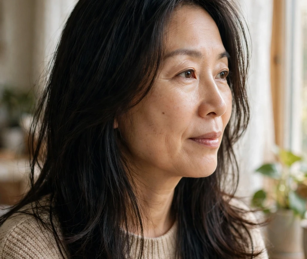 Middle-part flowing waves on long thin fine hair