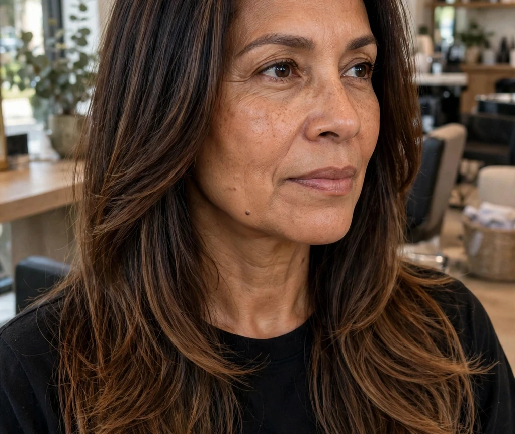 Polished low-volume blowout on long thin fine hair