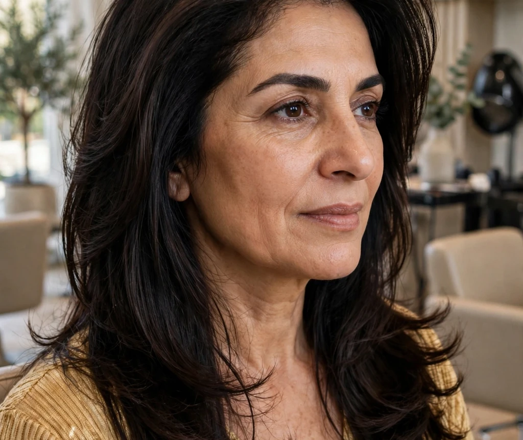 Glossy flipped-out ends on long thin fine hair