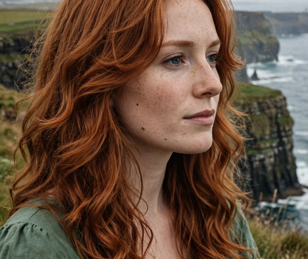 Woman with loose curls and long layers on a cliffside
