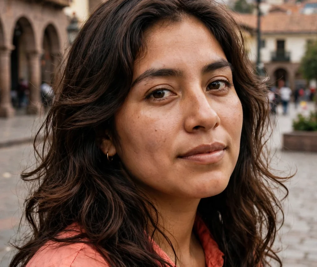Woman with soft curled long layers in Cusco