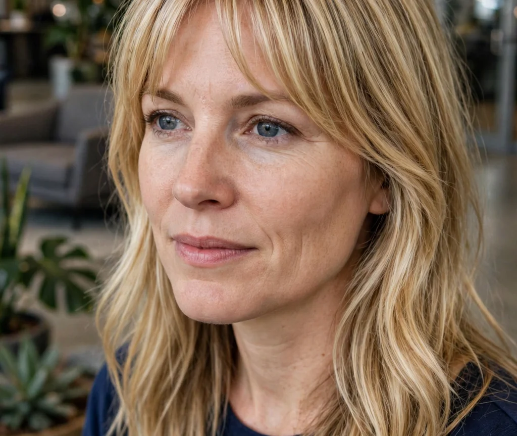Long shag haircut with curtain bangs