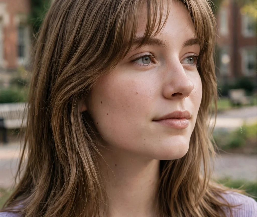 Bouncy blowout layers with curtain bangs