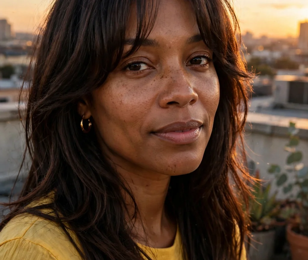 Long layers with middle-part curtain bangs