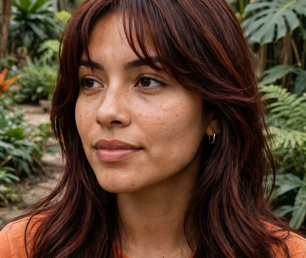 Long layers with face-framing highlights and curtain bangs
