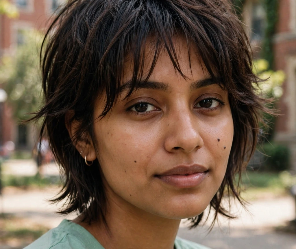 long pixie haircut with piecey layered bangs