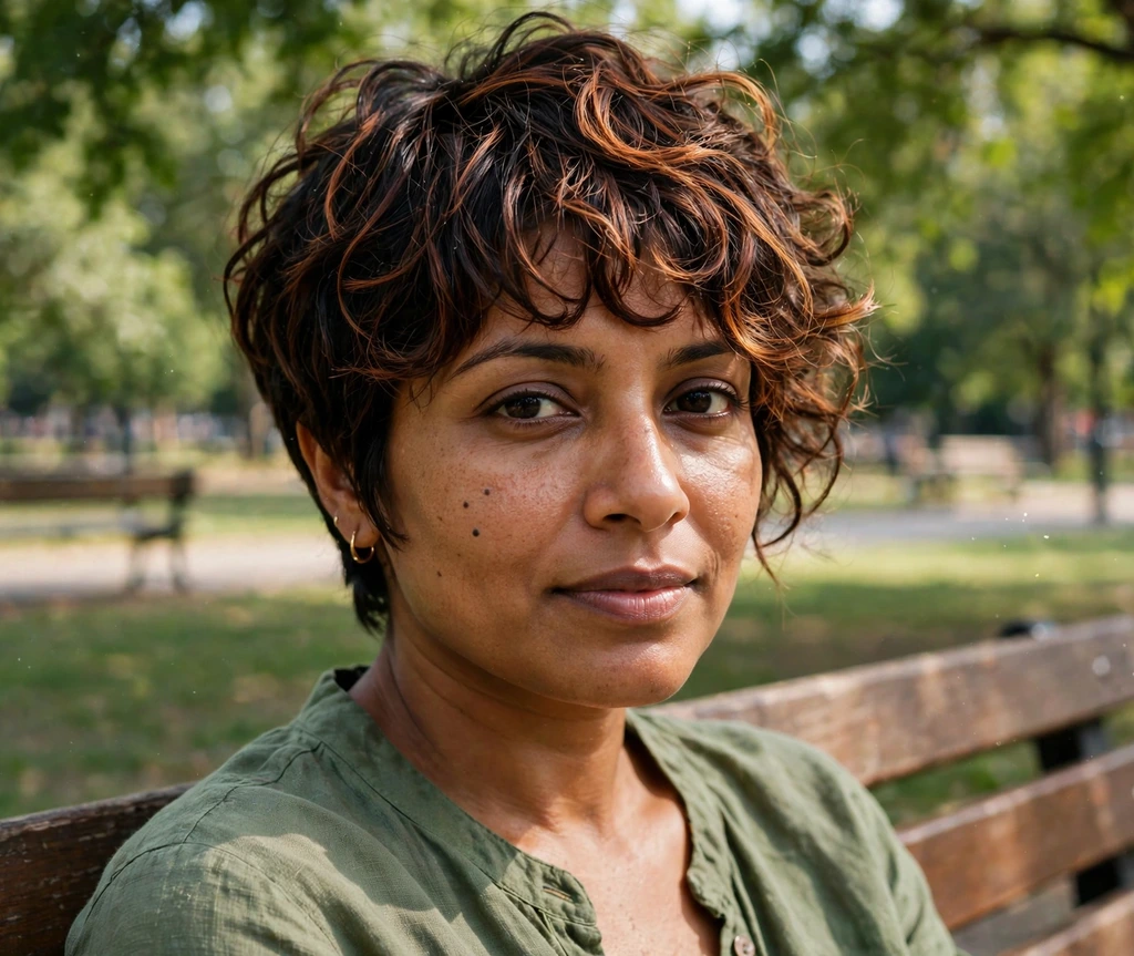 long pixie haircut with curly wispy bangs