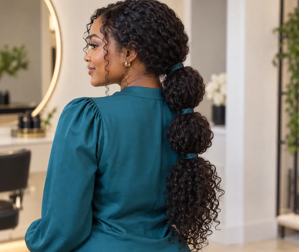Loose Bubble Ponytail for Curly Hair
