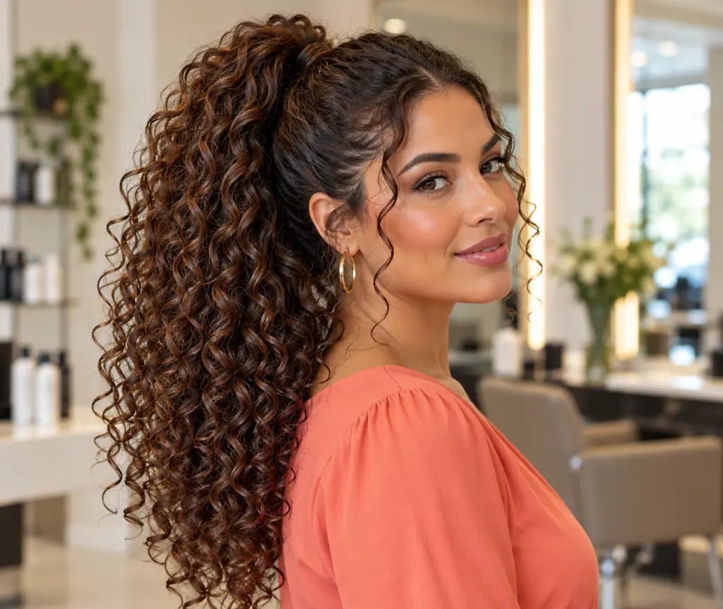 Loose High Curly Ponytail