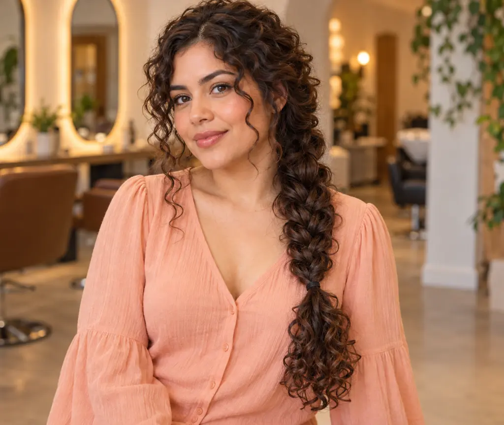 Loose Side Braid with Curly Ends