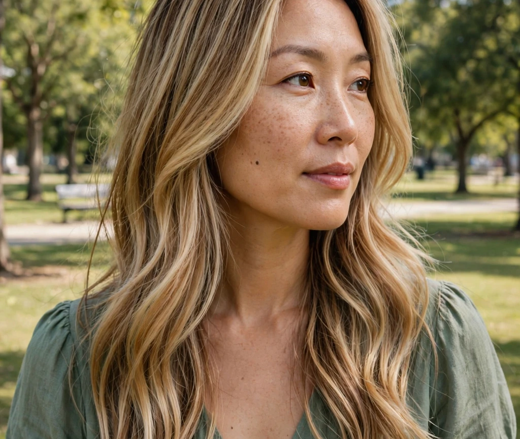 Honey butter balayage on long layered hair