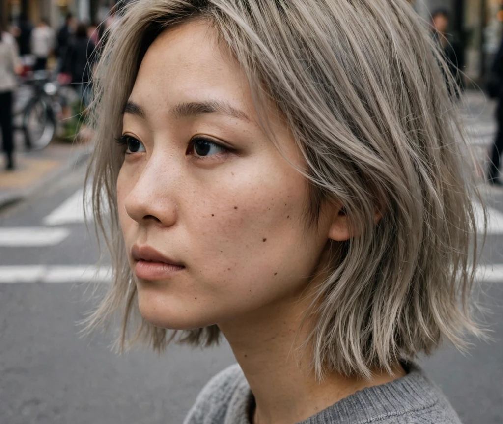 Dark ashy blonde hair with a cool smoky tone