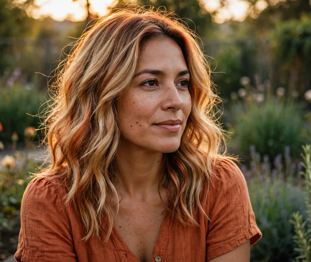 Golden copper kissed medium blonde hair in sunlight